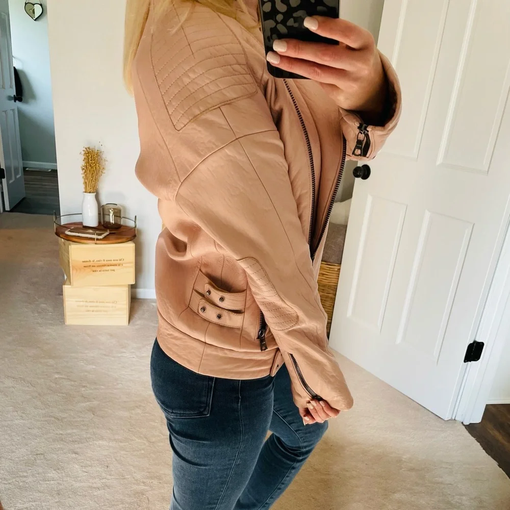 J Brand Lamb Leather Biker Jacket Blush Pink Tea Rose Size XS - Picture 5 of 10